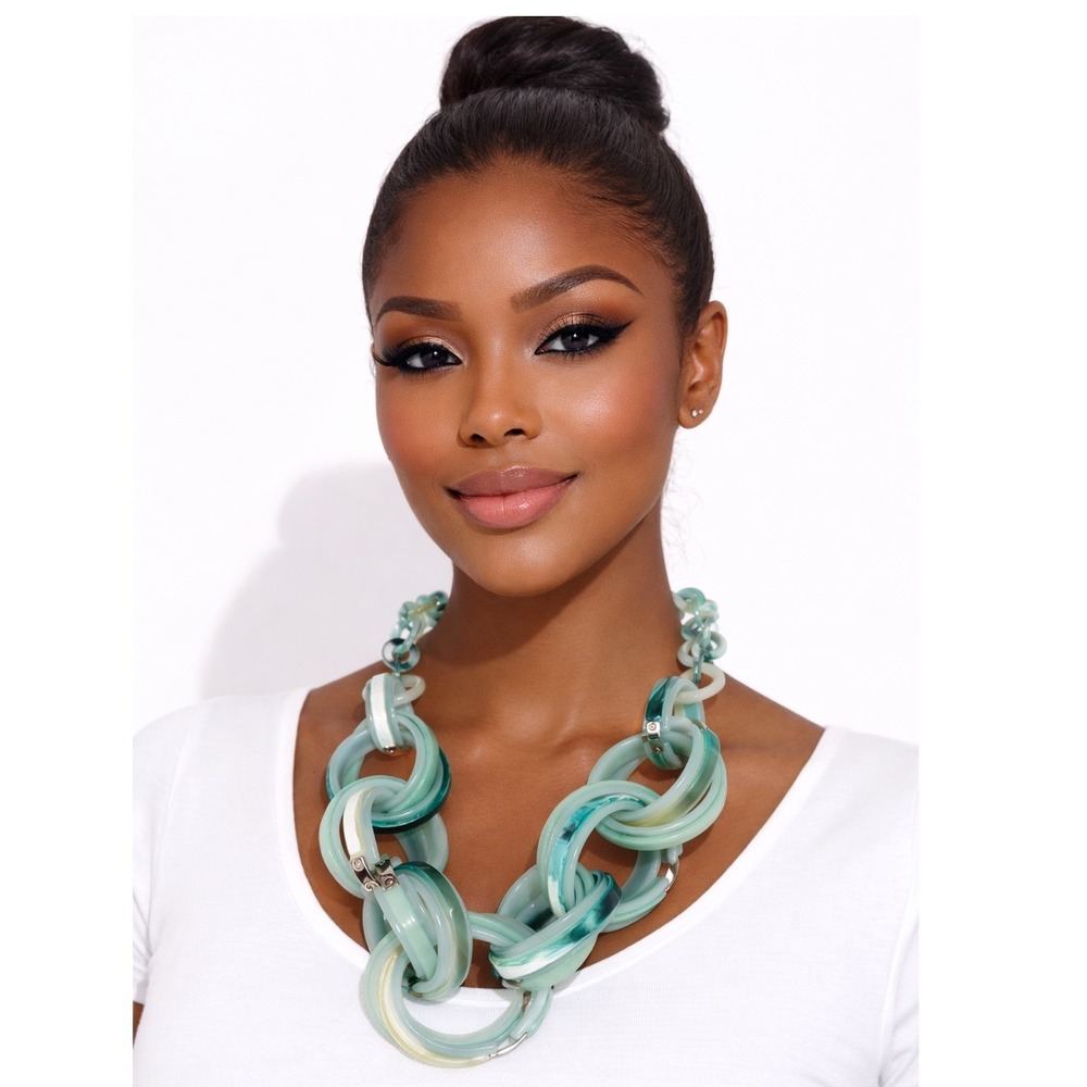 Rush by Denis & Charles Seafoam Green Resin Chunky Link Necklace Toggle 103-100